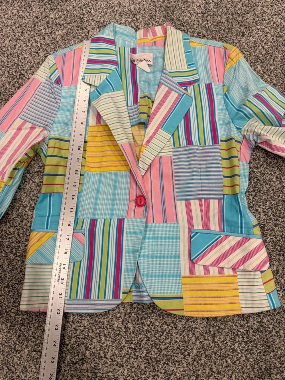 Vintage Charming 3 Sisters Cottagecore Pastel Patchwork Stripe Blazer Size S